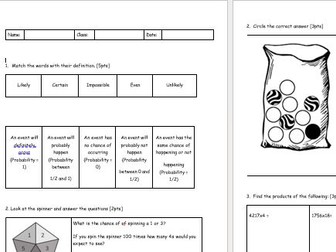Cambridge Maths Stage 6_Probability and Multiplication and Division Assessment