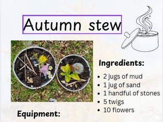 EYFS/Year 1 autumn term mud kitchen recipe cards