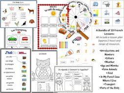 10 French Lessons plus all resources, Basic topics KS1/2