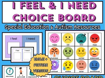 I Feel I Need Choice Board | Autism Visuals Speech Therapy | Calm Down Strategies