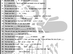 Body Parts 1 Page BW Worksheet