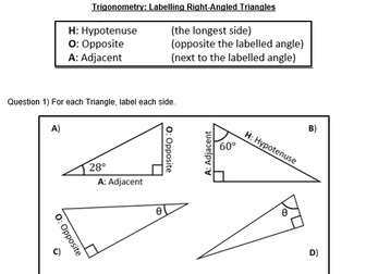 Worksheet - Labelling Right-Angled Triangles and Finding Exact Trig Values