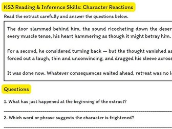 KS3 Reading & Inference – Short Extracts & Skills: Character Reactions