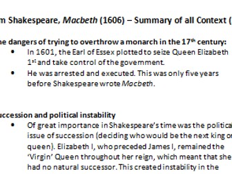 AQA GCSE Macbeth - Sheet with Relevant Context (AO3)