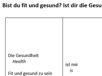 GCSE German - Are you healthy - Sentence builder