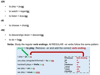 KS3 - GCSE found. French FREE present tense -er verbs worksheet lesson - revision