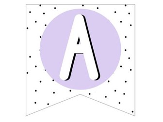 Lettering Bunting with black dot background and letters in pastel circles - Classic Font