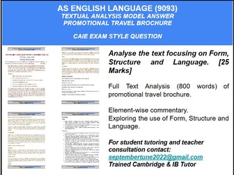 SAMPLE TEXT ANALYSIS OF PROMOTIONAL TRAVEL BROCHURE: CAIE AS ENGLISH LANGUAGE (9093)