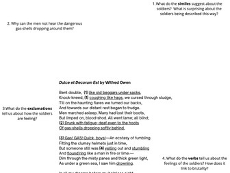 Dulce et Decorum Est - annotation worksheet