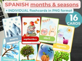 SPANISH Months Vocabulary BASICS flashcards Spanish Printable Flash Cards