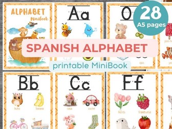 SPANISH ALPHABET book with 4 words per letter | Educational Printable flashcards | Beginner Spanish