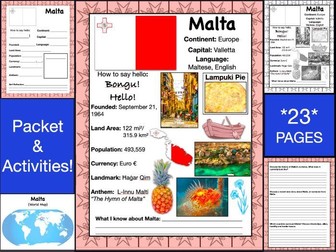 MALTA History & Geography, Travel The World Worksheet