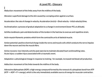 A Level OCR PE Glossary