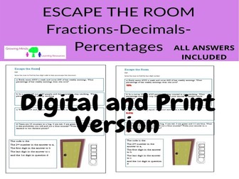 Unlock the Code with Fraction Decimal Percentage Escape Room
