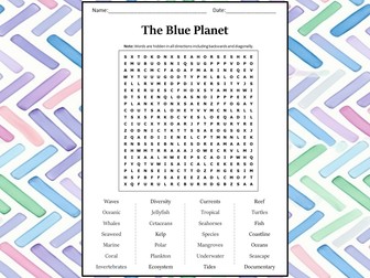 The Blue Planet Word Search Puzzle Worksheet Activity