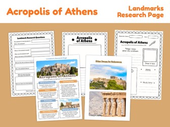 Acropolis of Athens Research Project | Ancient Greece Landmark Worksheets