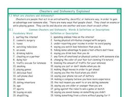 Cheaters and Dishonesty Explanation-Definitions