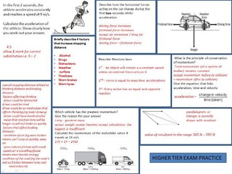 CP2 Forces and motion Revision mat with answers
