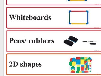 Maths resources tray labels with pictures