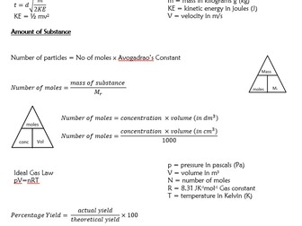 AQA A-level AS Year 1 Equations and Calculations Sheet