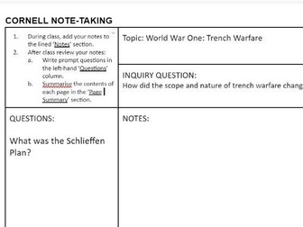 Trench warfare: Cornell Note Taking