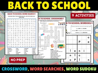 Back to School: Crossword, Word Searches, Word Sudoku with Answers