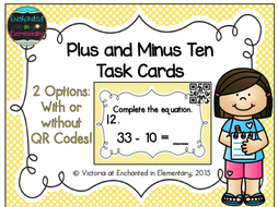 Plus and Minus Ten Task Cards: 1st Grade CC: Use place value to add and subtract