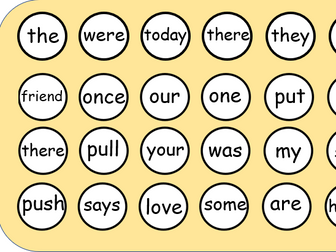 Year 1 High Frequency Words Connect Four