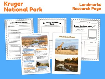 Kruger National Park Research Project | Landmark Geography Worksheets