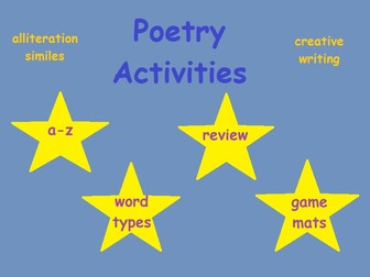 Poetry Activities - A-Z, Word Types, Poem Review and Game Mats