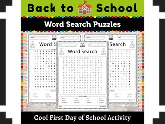 Back to School Word Search : First Day Word Search Puzzle Worksheets Activity