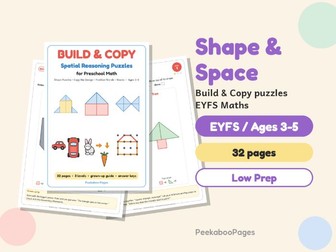 Shape & Space EYFS Maths: Build & Copy Puzzles, Position Words – Reception, Low Prep