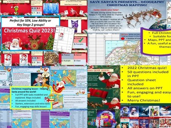 Christmas quiz / activity bundle! Includes lessons for KS4, KS3 and SEN! Uses English, Maths, Geography skills and more!