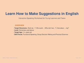 How to Make Suggestions in English (Elementary Level Speaking Worksheet)