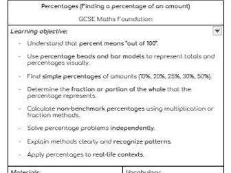 CPA Worksheet Activity: Percentages with Beads  (Finding a percentage of an amount)