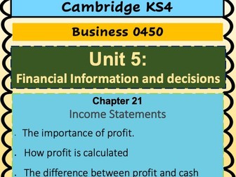 IGCSE Cambridge Business Studies (0450) Chapter 21 Income Statements PPT