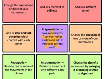 GCSE Dance Motif Development 'Bingo' Activity Task Card