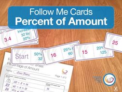 Percentage of Amount Follow Me Cards - A game for finding percentages