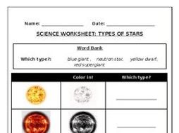 Primary Science Worksheet: Types of Stars (Space) | Teaching Resources