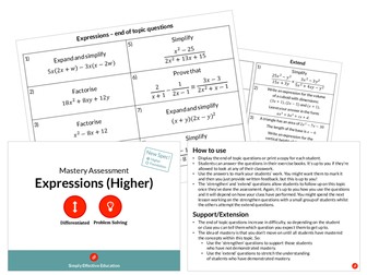 Expressions (Higher) Mastery Assessment