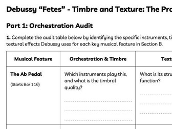 Debussy Fetes worksheet - timbre and texture of section B