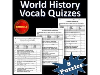 World History Vocabulary Quiz Bundle - Editable | Printable