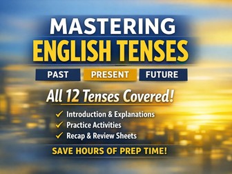 Entry 2-3 Level 1 English Tenses ESOL Bundle: Complete worksheet pack + tense identification sheets.