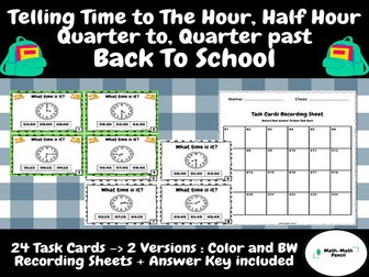 Telling Time to The Hour, Half Hour, Quarter to, Quarter past | Back to School | First Grade