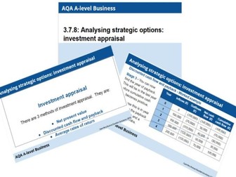 AQA A-level Business - 3.7.8 Analysing strategic options: investment appraisal
