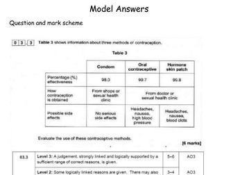 Contraception model answer AQA GCSE Biology