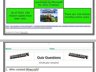 History of Minecraft Comprehension/Literacy Activity