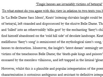 Model Essay Keats & Death of a Salesman