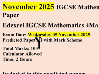 Edexcel IGCSE Maths predicted paper 1H November 2025