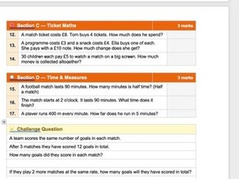 World Cup Maths Worksheet  - Year 4 - With Answers